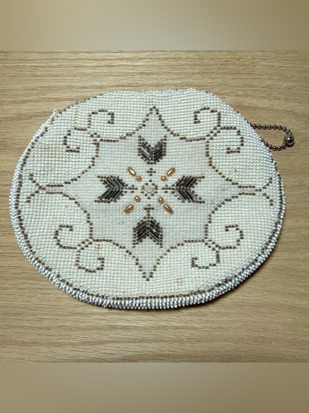 Vintage White Beaded Clutch Change Purse